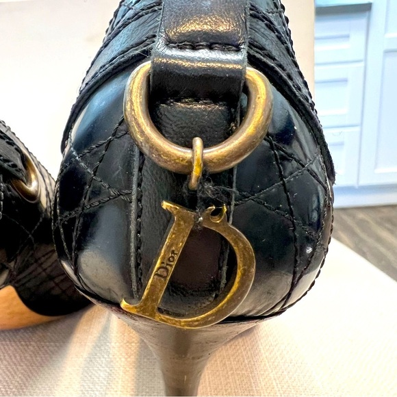 Christian DIOR Vintage Cannage High Heel Black Patent Leather Peep Toe Pumps 8.5 - Picture 6 of 17